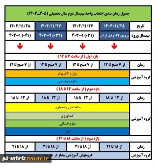 جدول زمان بندی انتخاب واحد نیمسال دوم سالتحصیلی  ۱۴۰۵- ۱۴۰۴